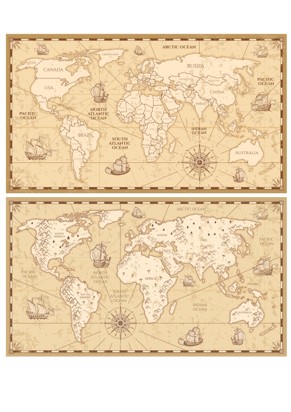 Векторные карты мира под старину